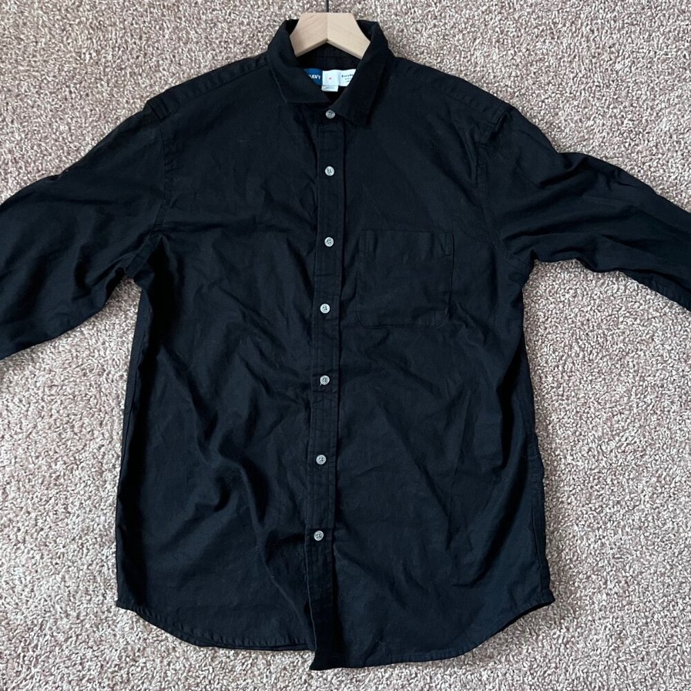 Used Old Navy Mens Classic Fit Everyday Linen-Blend Shirt - M BLACK